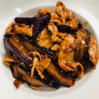 Chicken with Eggplant · White meat. Stir fried sliced chicken with eggplant. Served with choice of rice.