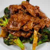 Beef with Broccoli · Stir fried tender beef and fresh broccoli in a ginger soy sauce. Served with rice.