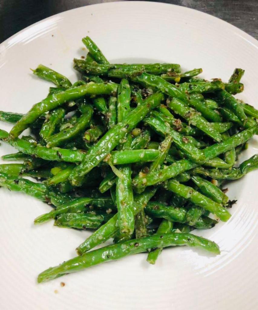 Stir Fried String Bean · Served with choice of rice. Spicy. Vegetarian.