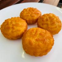 Fried Pumpkin Cakes with Red Bean 4pcs · Deep fried pumpkin cakes with red bean. 