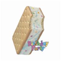 Birthday Party Ice Cream Sandwich · A party in a sandwich. Creamy white birthday cake flavored ice cream with colorful confetti ...