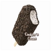 Cookies and Cream Ice Cream Bar · Cookies and cream reduced fat ice cream with a cookie crunch coating.