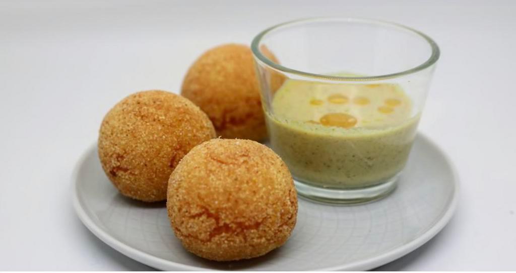 Elarji Polenta Balls · Creamy homemade Georgian cheese polenta balls with walnut garlic sauce