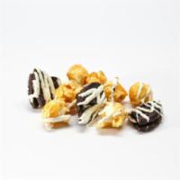 White Chocolate Oreo Popcorn · Caramel popcorn and real Oreo's drizzled with white chocolate.