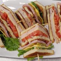 Club Sandwich · Turkey, ham, bacon, lettuce, tomato, pickles, red onions, mustard, mayo, American cheese, sw...