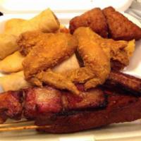 9. Bao Bao Platter  宝宝盘 · Egg roll, BBQ spare ribs, teriyaki beef, chicken wings, fried shrimp and crab Rangoon.