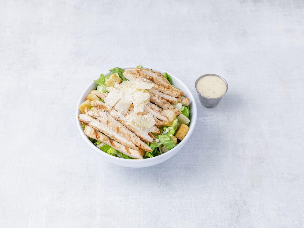 Pollo Caesar Salad · Strips of grilled marinated chicken breast over romaine salad, garlic crouton and creamy Caesar dressing.