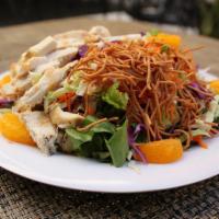 Chinese Chicken Salad · Chicken breast, cabbage, carrot, romaine lettuce, Chinese noodles, mandarin oranges, traditi...