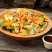 Flying High Thai Chicken Salad · Crisp romaine, green onions, Mandarin oranges, carrots, crispy noodles and chicken marinated...