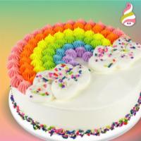 Rainbow Sprinkles Cake · Vanilla cake, vanilla and cake batter fro-yo, filled with rainbow sprinkles.