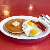 Pancakes Special · Comes with 2 pancakes, 2 eggs, 2 bacon or 2 sausages.


