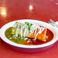 Wet Burrito · Comes with rice, beans, onions, cilantro, and green or red salsa.


