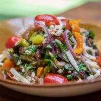 Italian Chopped Salad · Mixed greens, salami, turkey, tomato, garbanzo beans, pepperoncini, provolone and balsamic d...