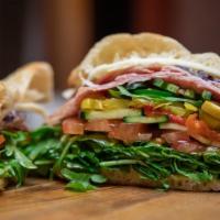 Italian Sub Sandwich · Provolone, salami, prosciutto cotto, sopressata, mortadella and mustard. Served on homemade ...