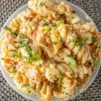 Seafood Pasta Salad · Creamy and delicious crab, salmon and shrimp salad made with seashell pasta, vegetables, her...