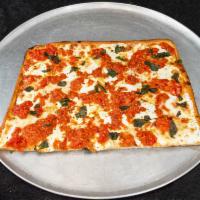 Grandma Square Pizza · Olive oil, marinara sauce, basil, oregano, black pepper, Parmesan cheese, mozzarella and fre...