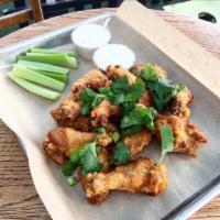 Wings & Fries · Traditional house made wings with bleu cheese or ranch or non-vegan ranch, with carrots and ...