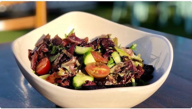 Mixed Green Salad · Baby mixed greens, heirloom tomatoes, cucumbers, Sherry vinaigrette dressing. Vegan
