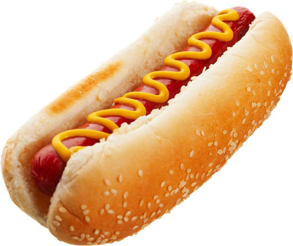 Jumbo Hot Dog  · Hebrew National Quarter Pound Beef Frank
Premium Cuts of 100% Kosher Beef
Served in a white sesame seed bun