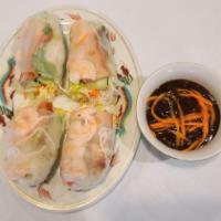 2 Piece Spring Rolls · Shrimp and pork spring roll with peanut sauce on the side