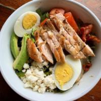 Jamo Cobb Salad · Grilled chicken, lettuce, tomatoes, eggs, bacon, avocado and feta cheese tossed in balsamic ...