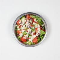 Greek Salad · Romaine lettuce, cucumbers, tomatoes, Kalamata olives, sun-dried tomatoes, feta and balsamic...