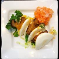 Tatsu Pork Bun Appetizer · Tender pork belly and scallion with sweet sauce and spicy mayo