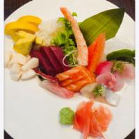 Chirashi  · Assorted raw fish on bed of sushi rice.