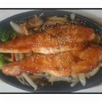 Salmon Teriyaki(D) · Served with miso soup or garden salad, and white rice or brown rice. 