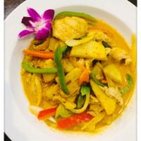 Yellow Curry(D) · Potatoes, onion, bell pepper and fresh basil with coconut milk in house yellow sauce. Served...