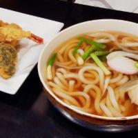 Tempura Noodle Soup · Udon white thick noddle 
soba black wheat noodle 