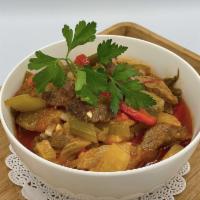 Lagman · Diced beef and lamb with leeks, Asian cabbage, assorted Central Asian vegetables and spices,...