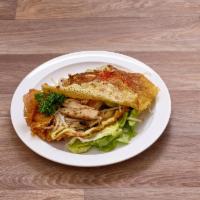 Vietnamese Crepe · Made with turmeric infused rice batter, filled with chicken, shrimps, mushrooms, bean sprout...