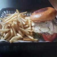 Jalapeno Burgers 6 oz. · Lettuce, tomato, grilled onion, jalapeno, pepper jack cheese, spicy mayo. Brioche bread. Fre...