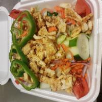 Grilled Chicken Salad · Fresh crispy lettuce,carrots,red onions,cucumbers,green peppers and tomatoes wedges