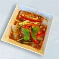 Kashgar Langpung * · Spicy jelly made by green bean starch, topped with a spicy sauce of garlic, hot sauce, vineg...