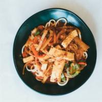 Tofu Laghman * · Tofu stir fried with onions, red and green peppers, oyster-flavored sauce and agaric mushroo...