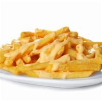 French Fries with Cheese · Deep-fried potatoes with crunchy exterior and fluffy interior, with melted cheese on top.
