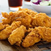 Chicken Tenders · Crispy fried white chicken meat tenders.