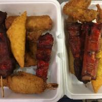 17. Pu Pu Platter · 2 fried shrimp, 2 spare ribs, 2 egg rolls, 2 crab stick, 2 chicken teriyaki, 2 chicken wings...
