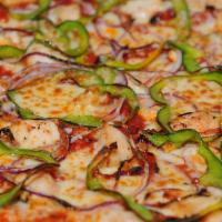 Buffalo Spicy Chicken Pizza · Buffalo spicy sauce, mozzarella cheese, grilled chicken, roasted red pepper, red onions with...