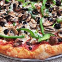 Supremo Pizza · Tomato sauce, mozzarella cheese, pepperoni, fresh mushrooms, green peppers, caramelized onio...