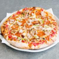 Grand Special Pizza · Mozzarella, sausage, pepperoni, bacon, onions, peppers and mushrooms.