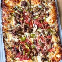 The Baller Pizza · Crushed meatballs, mushrooms and green peppers.