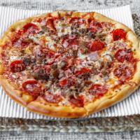 The Gladiator Pizza · Pepperoni, ham, sausage, ground beef and bacon.