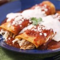 Enchiladas Combo Special · Salsa roja. Red sauce only 2 pieces. Served with rice, beans and soda. 2 enchiladas con arro...