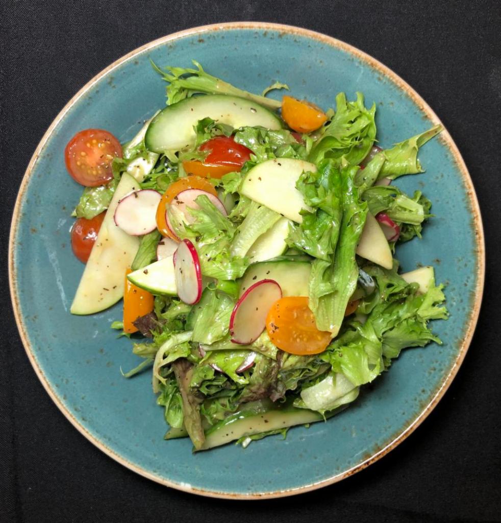 Garden Salad · mixed greens tossed with cucumber, tomato & radish served with a lemon vinaigrette dressing