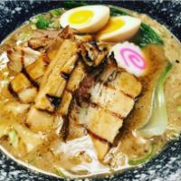 Miso Ramen · Chicken and soybean broth,  egg, sprout, onion, cabbage, negi, bokchoy and shishito. Choose ...