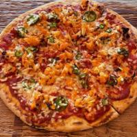 Buffalo Cauliflower & Jalapeño Pizza · Spicy buffalo cauliflower and jalapeños on base margherita pizza with tomato sauce, parmesan...