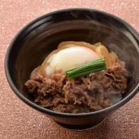 Mini Sukiyaki RIce Donburi · Sweet braised beef on the rice. 
*No egg will be served for delivery 